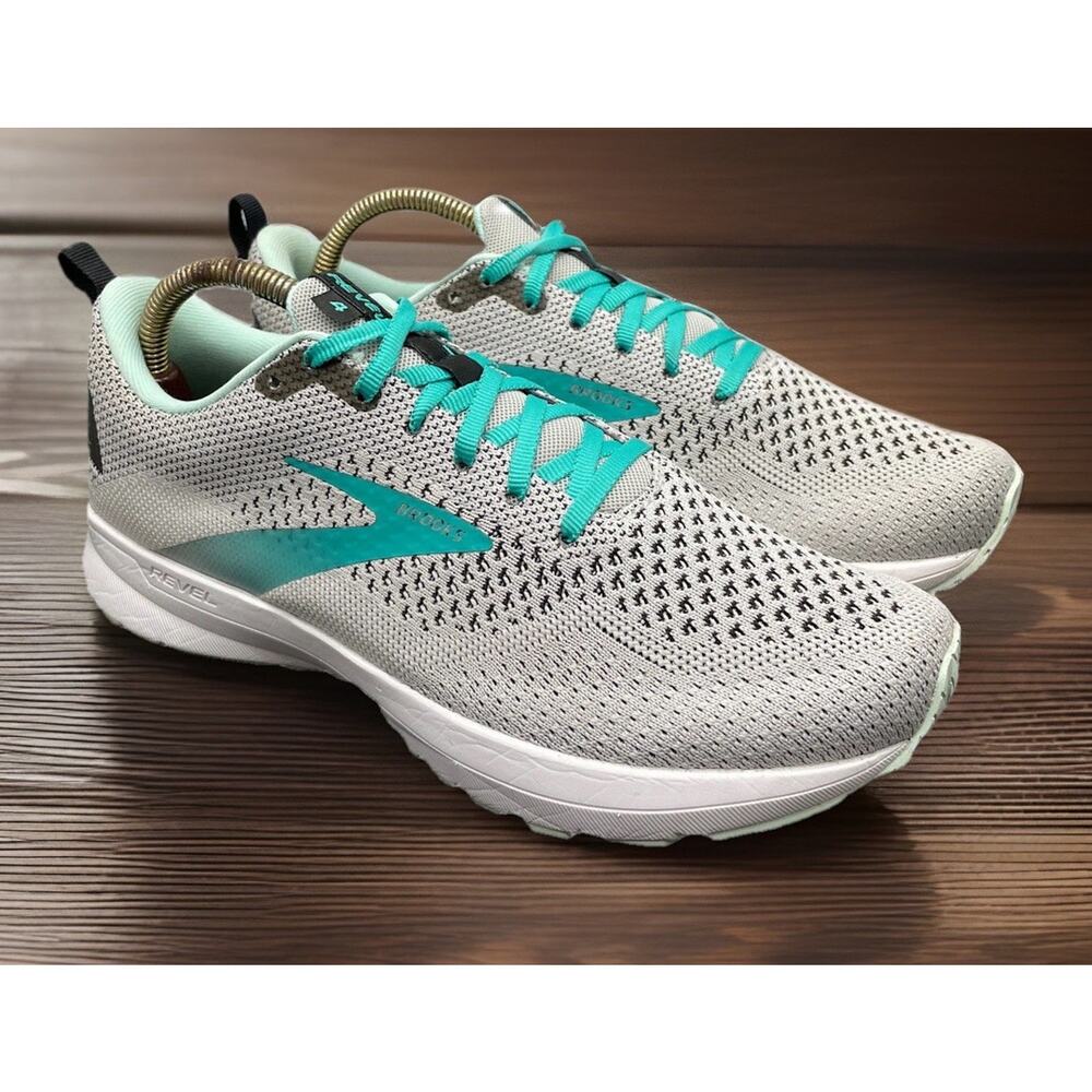 BROOKS REVEL Grey Aqua Green Running Race Shoes Womens Size 10 Fast Ship
